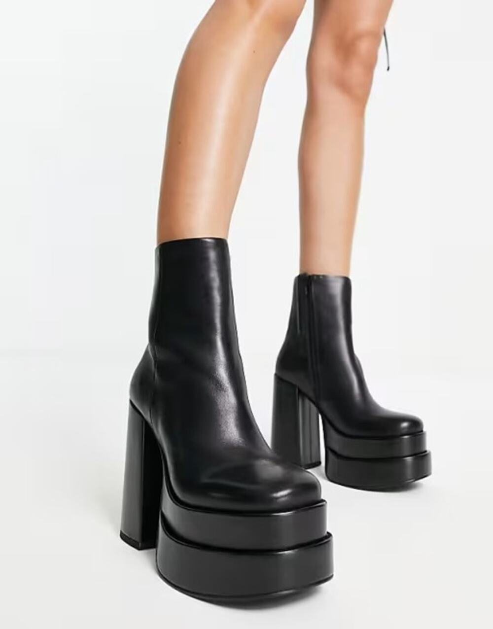 Steve Madden Boots Size 8 Black Leather Platform Cobra Chunky Ankle 90s Y2K